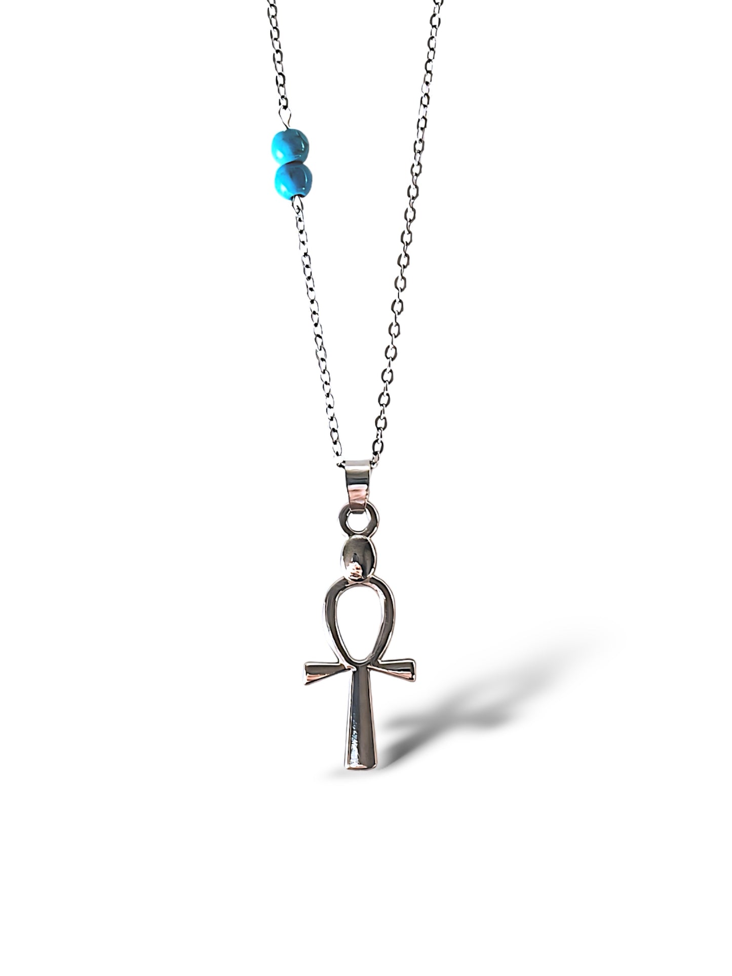 Ankh Pendant-Blue Stones, Sterling Silver