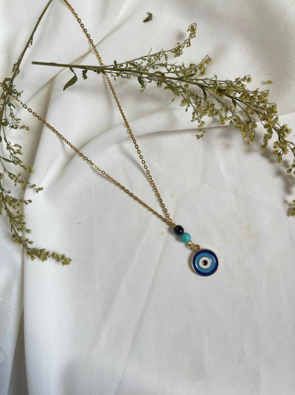 Circular Blue Evil-Eye Pendant, Vermeil Gold.