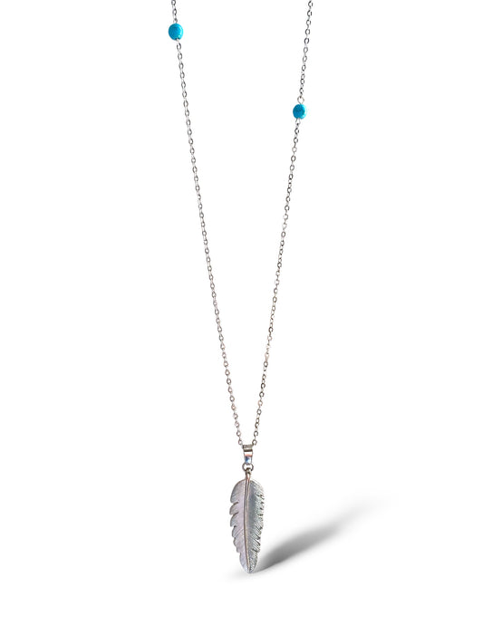 Tree Leaf Pendant-Sided Blue Stones, Sterling Silver