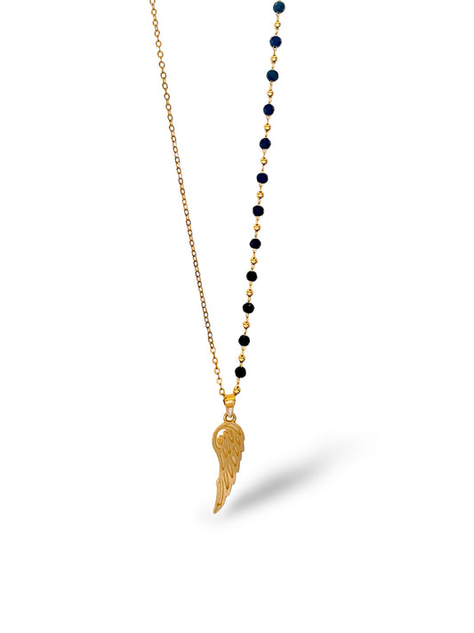 Wing-Black Striped Pendant, Vermeil Gold