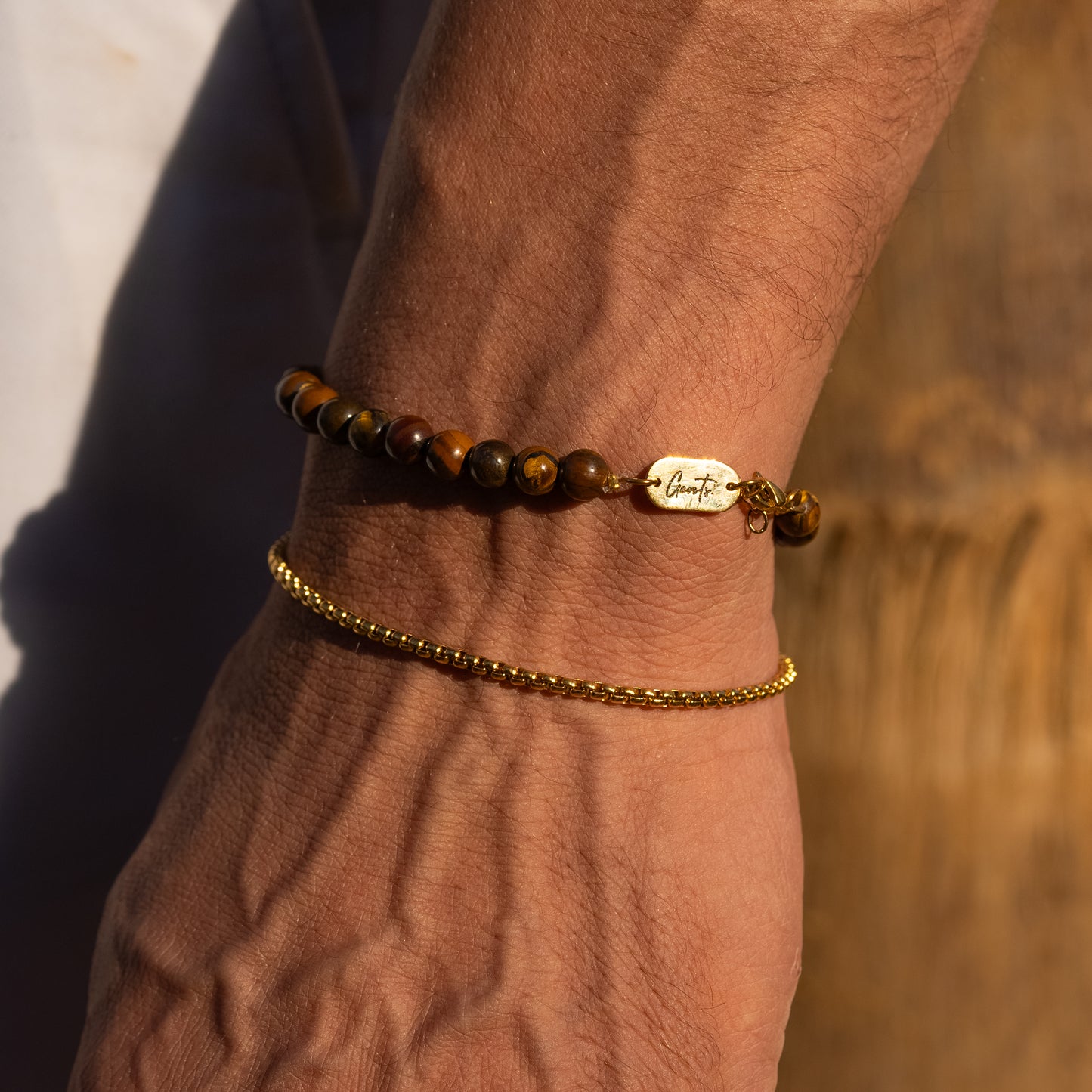 Tiger Eye Stone Bracelet 6mm, Gold Vermeil