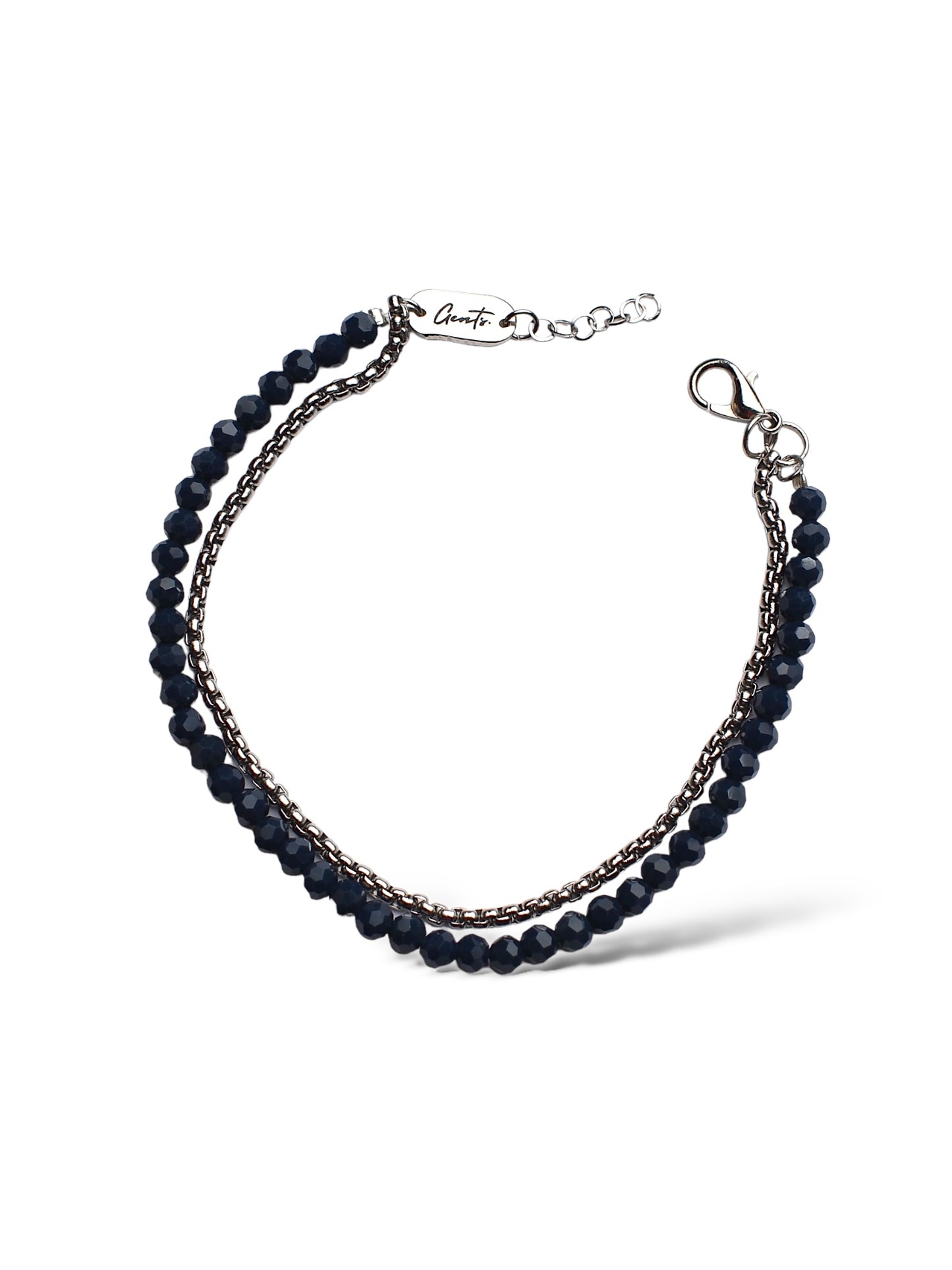 Box-Blue Black Crystal Chain Bracelet, Sterling Silver (2.5 mm)