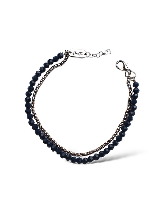 Box-Blue Black Crystal Chain Bracelet, Sterling Silver (2.5 mm)