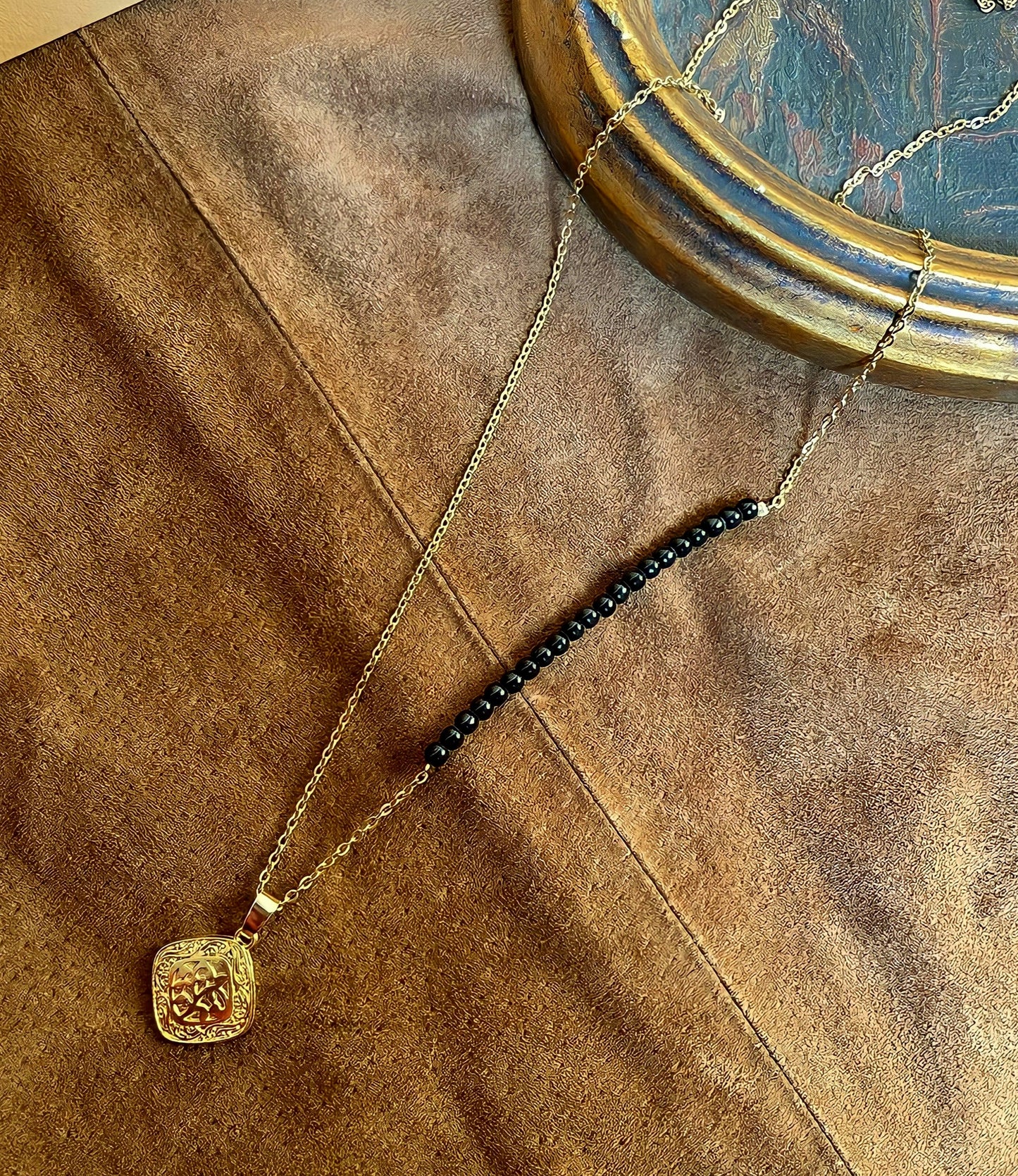 Mandala Pendant - Black Beads, Vermeil Gold