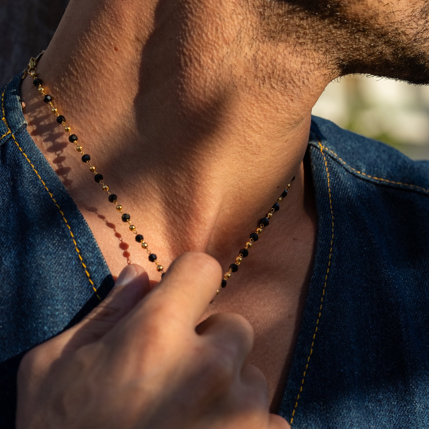 Black Stripped Chain, Gold Vermeil