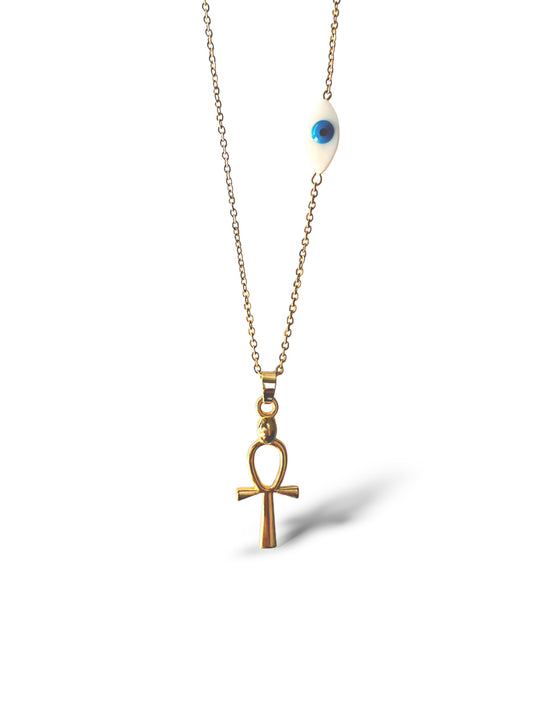 Ankh-Evil eye Pendant, Vermeil Gold