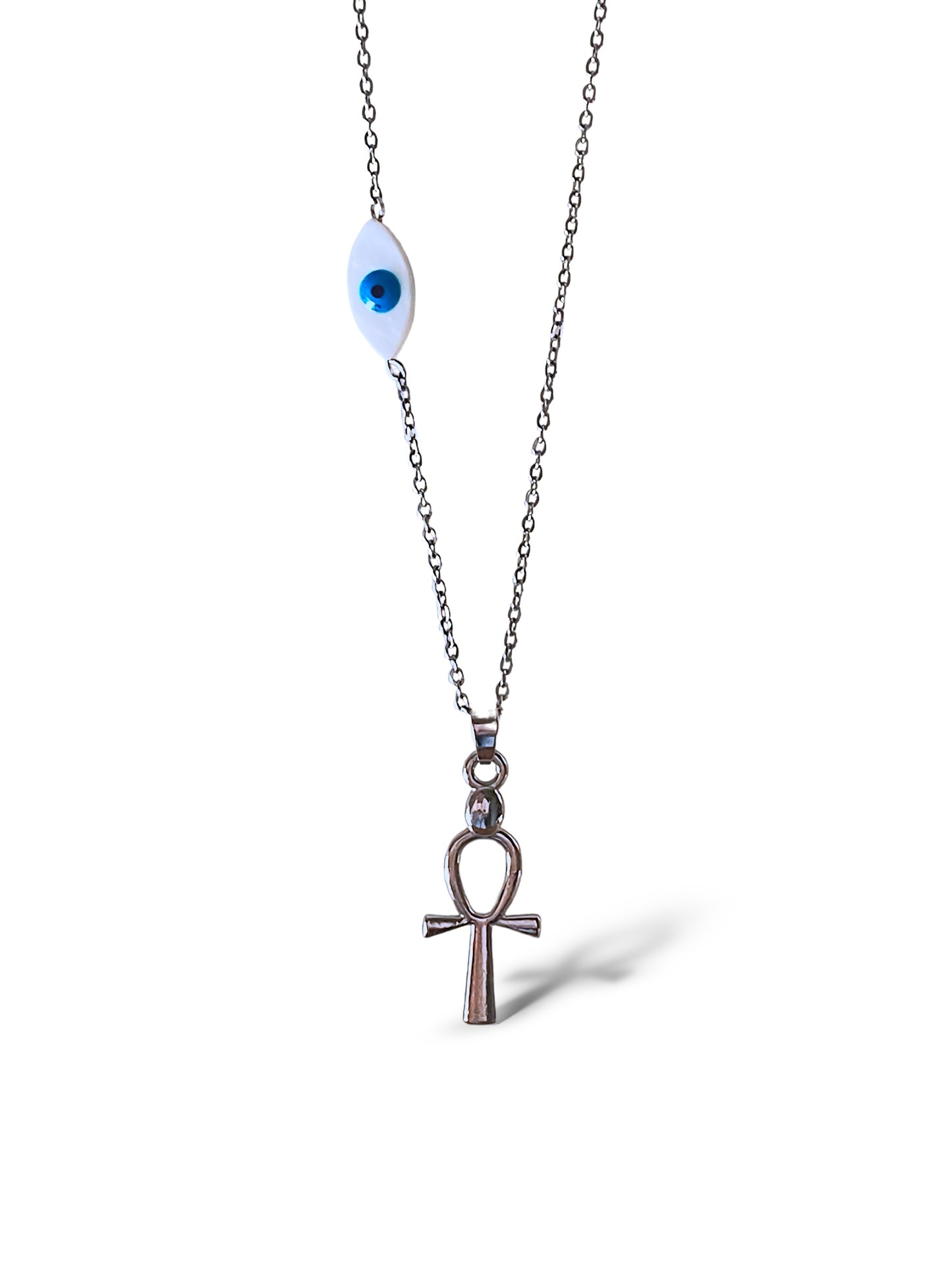 Ankh-Evil Eye Pendant, Sterling Silver