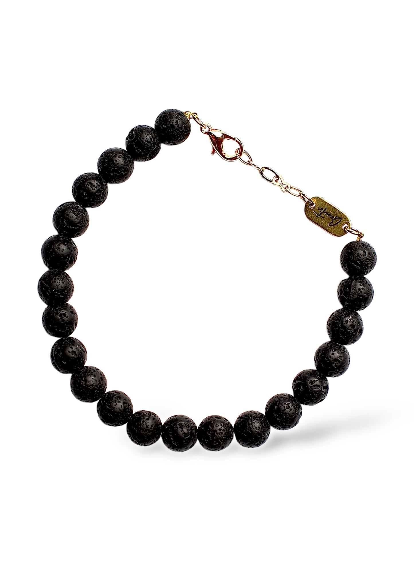 Black Volcanic Stone Bracelet 6mm, Gold Vermeil