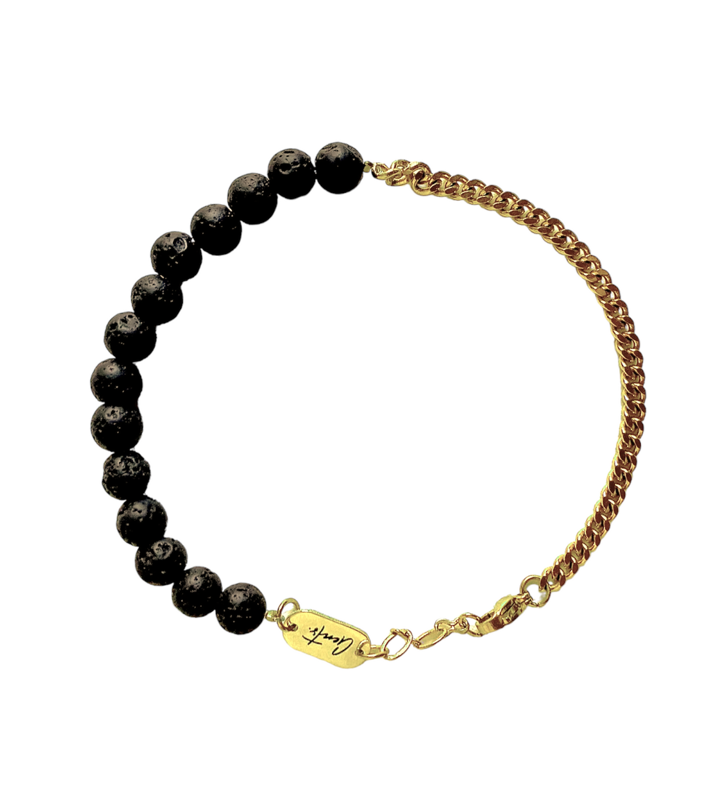 Curb Chain, Lava Stone Bracelet, Gold Vermeil.