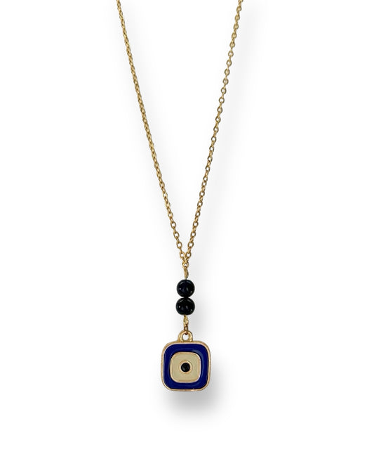 Squared Blue Evil-Eye Pendant, Vermeil Gold.