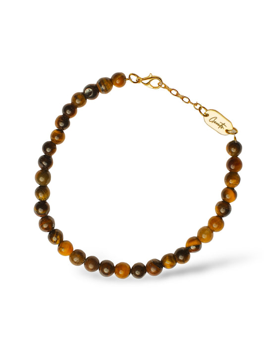 Tiger Eye Stone Bracelet 6mm, Gold Vermeil