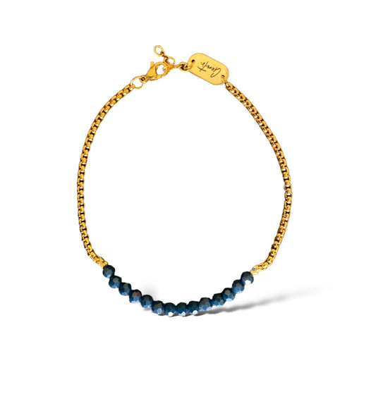 Box-Blue Black Crystal Bracelet, Vermeil Gold (2.5 mm)