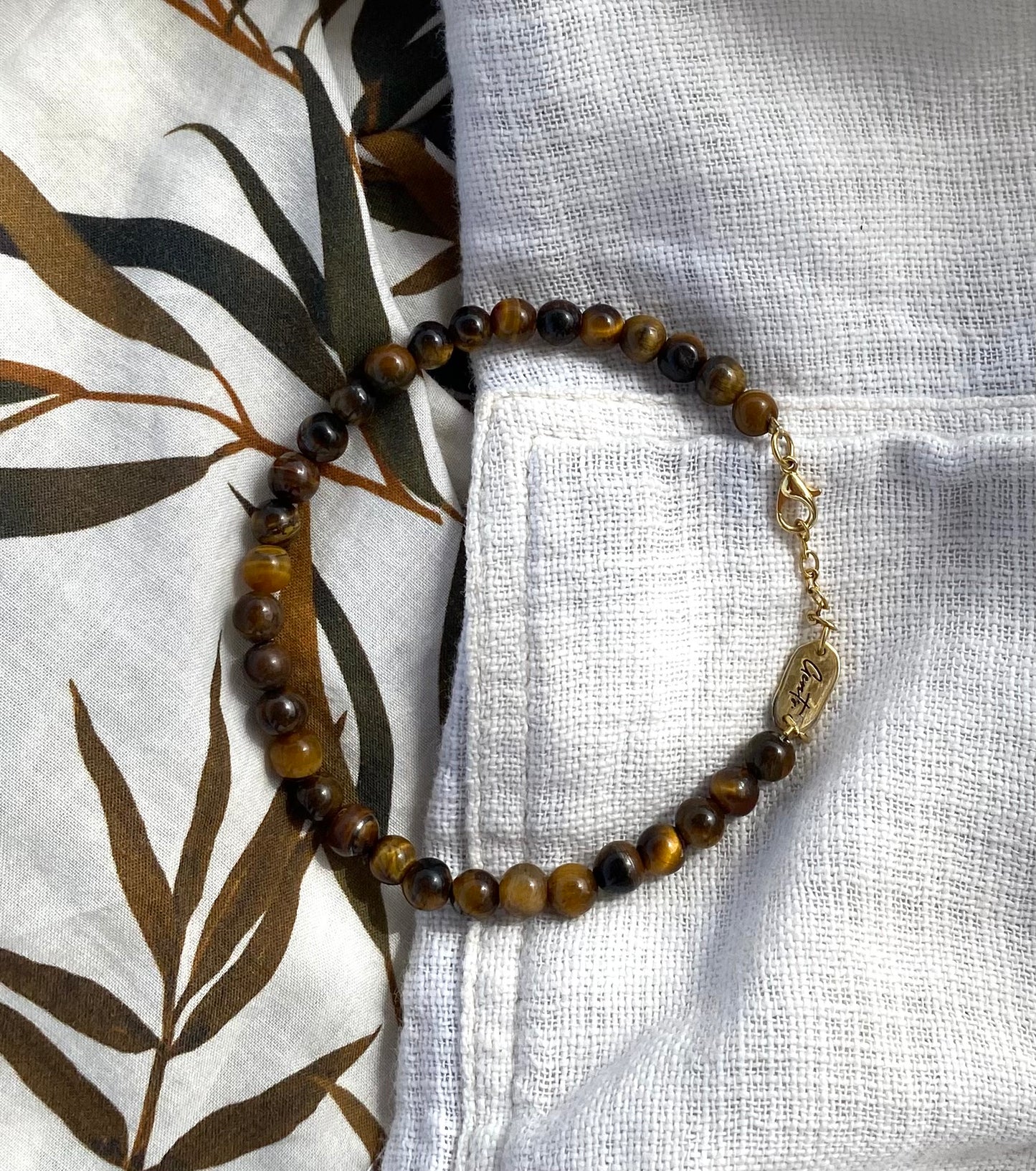 Tiger Eye Stone Bracelet 6mm, Gold Vermeil