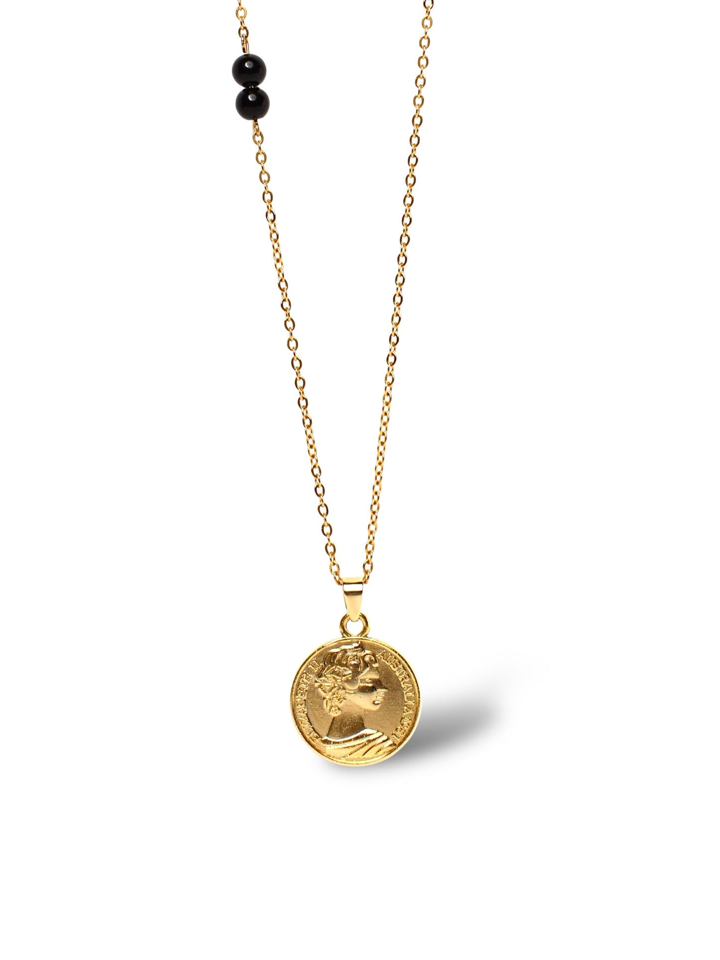 Coin -Black Stone Pendant, Vermeil Gold