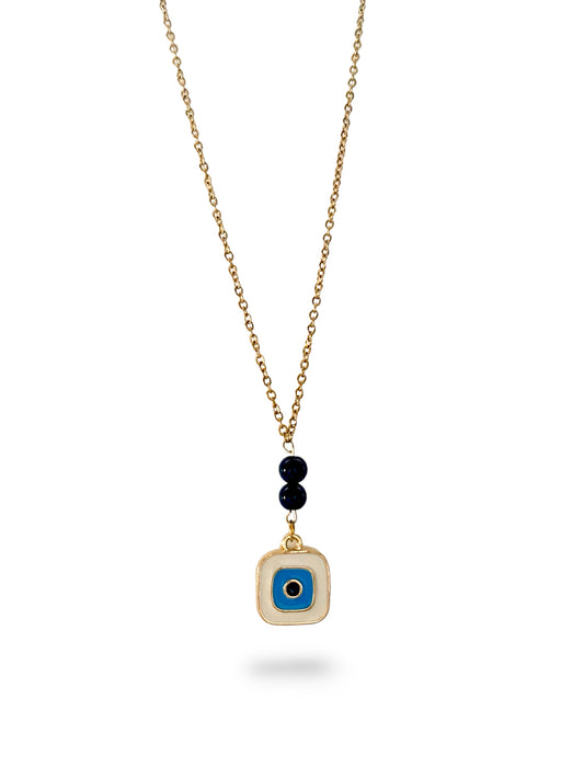 Squared White Evil-Eye Pendant, Vermeil Gold.