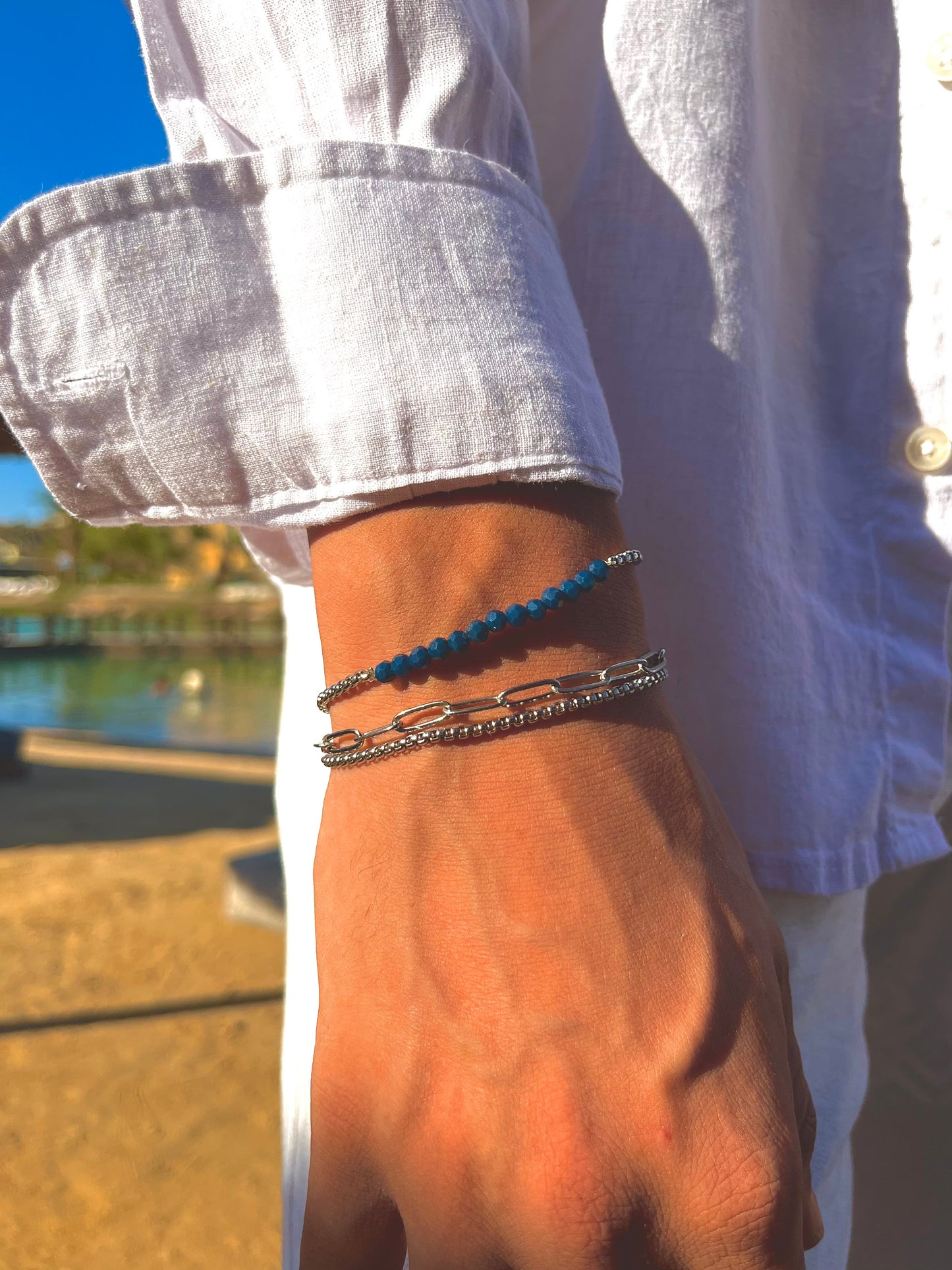 Box-Blue Black Crystal Bracelet, Sterling Silver (2.5 mm)