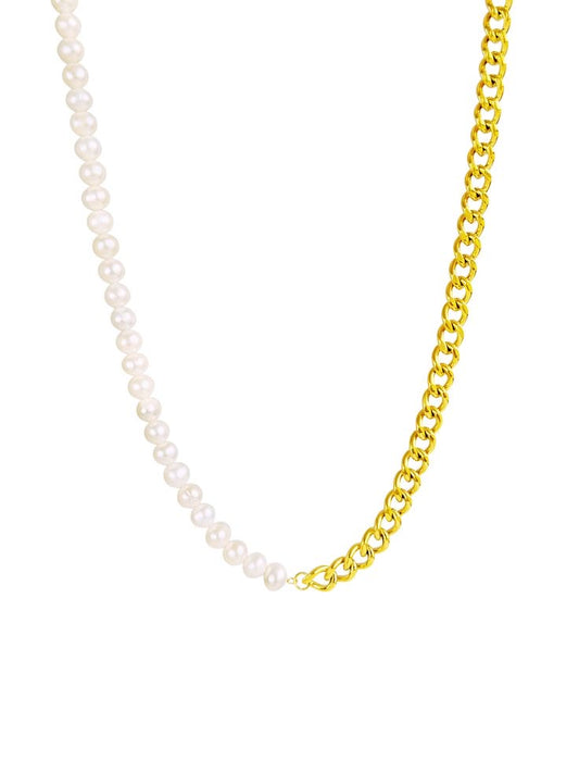 Curb Chain,Fresh Pearl, Gold Vermeil.