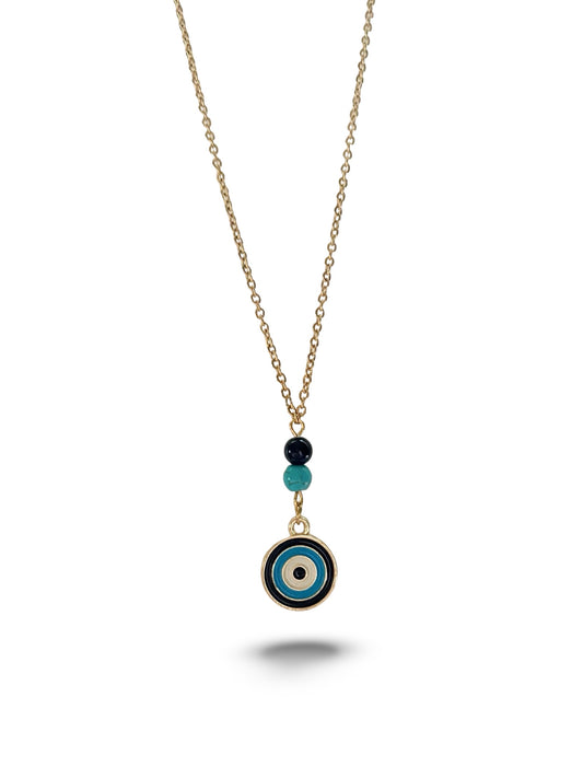 Circular Blue Evil-Eye Pendant, Vermeil Gold.